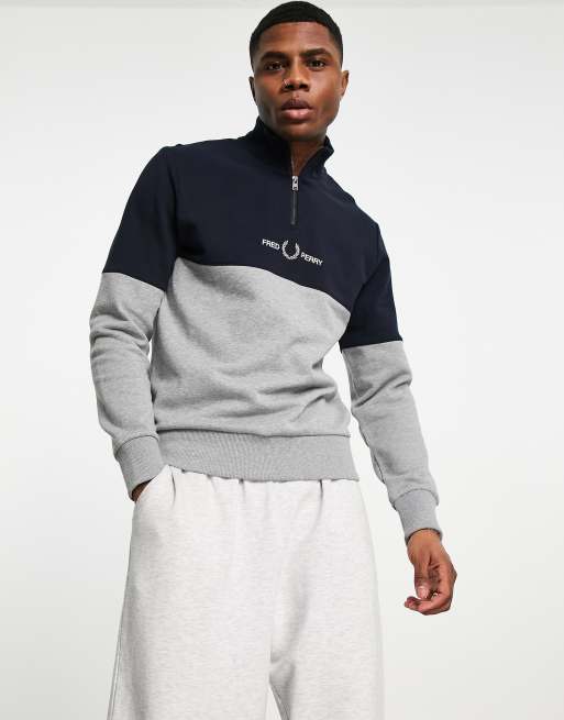 Fred Perry - Felpa in grigio colorblock con zip corta