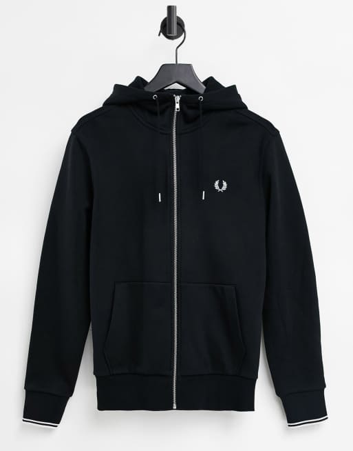 Fred Perry - Felpa nera con cappuccio e cerniera lampo