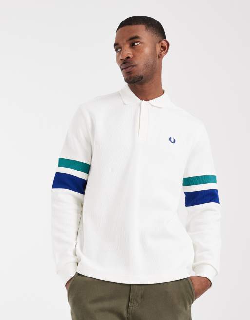Fred Perry - Felpa stile polo bianca con bordi a contrasto e logo sulle maniche, 5 di 5