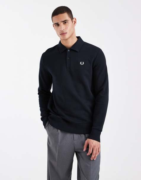 Fred Perry - Felpa stile polo in piqué blu navy con logo - view 1