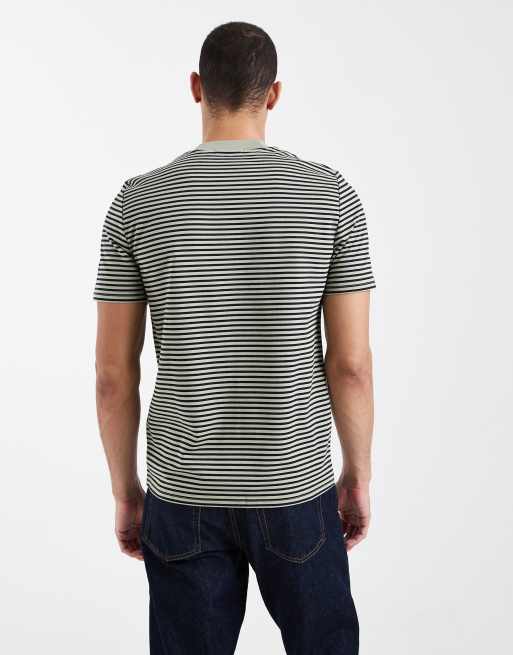 Fred Perry - Fijn gestreept T-shirt van zware stof met logo in groen, 3 van 5