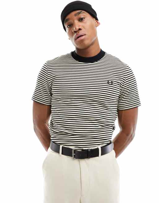 Fred Perry fine stripe heavy weight t-shirt in black 