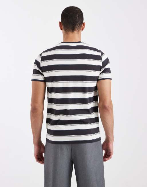 Fred Perry fine stripe logo t-shirt in grey and white, 3 of 5