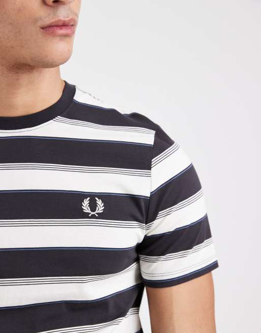 Fred Perry fine stripe logo t-shirt in grey and white, 5 of 5