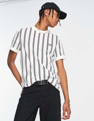 Fred Perry fine stripe pique t-shirt in white | ASOS