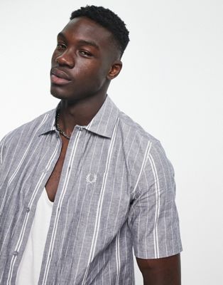 Fred Perry fine stripe pocket shirt in navy  - ASOS Price Checker