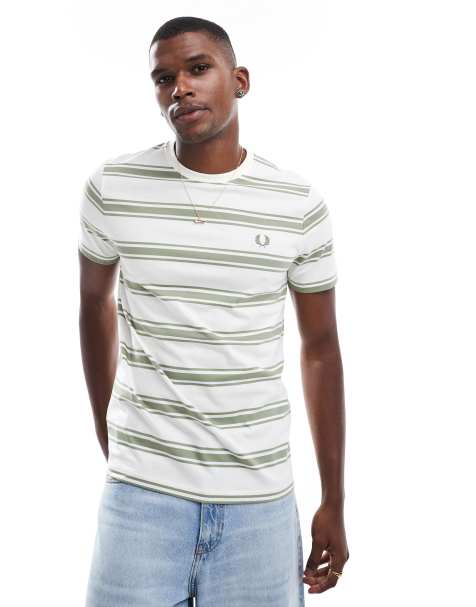 Fred Perry fine stripe t-shirt in beige - view 1