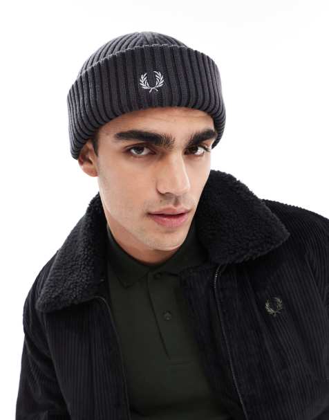 Fred Perry fisherman rib beanie in grey - view 1