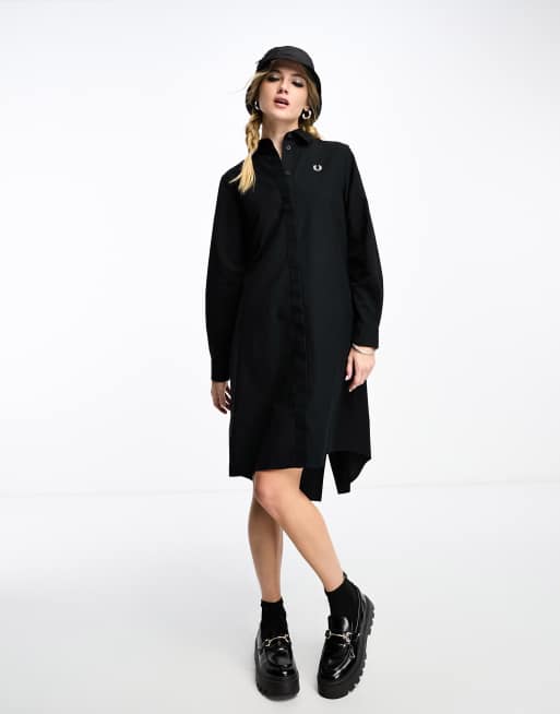 Fred Perry fishtail hem shirt dress in black