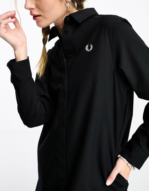 Fred Perry fishtail hem shirt dress in black