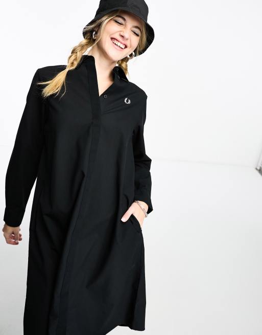 Fred Perry fishtail hem shirt dress in black