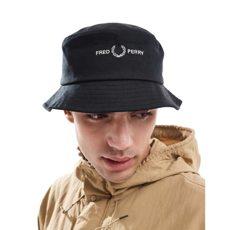 Fred Perry five panel twill bucket hat in black | ASOS