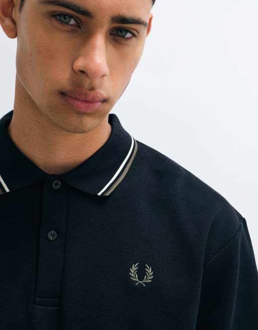 Fred Perry fleece lined tipped collared sweatshirt in black, 2 of 5