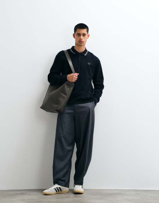 Fred Perry fleece lined tipped collared sweatshirt in black, 3 of 5