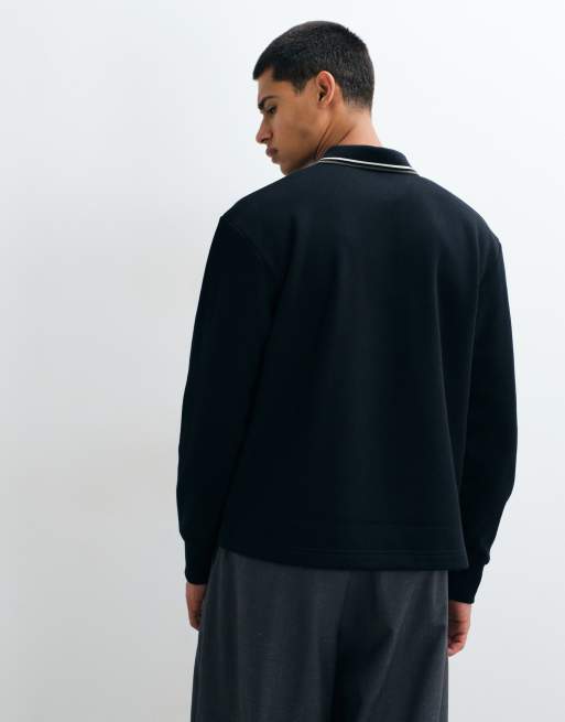 Fred Perry fleece lined tipped collared sweatshirt in black, 4 of 5
