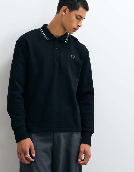 Fred Perry fleece lined tipped collared sweatshirt in black, 5 of 5