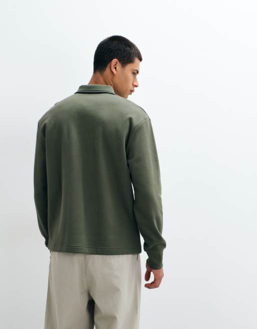Fred Perry fleece lined tipped collared sweatshirt in khaki, 3 of 5