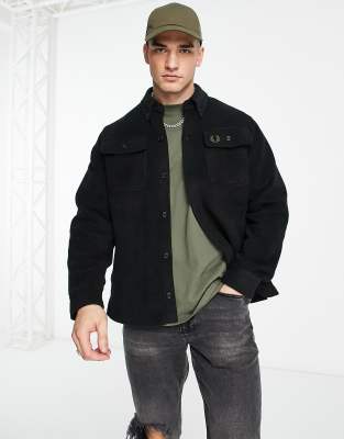 Fred Perry Fleece Overshirt In Black | ModeSens