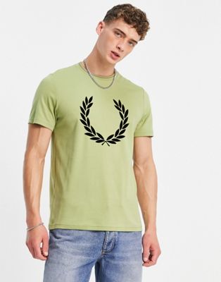 Fred Perry flock laurel wreath T-shirt in green - Click1Get2 Deals