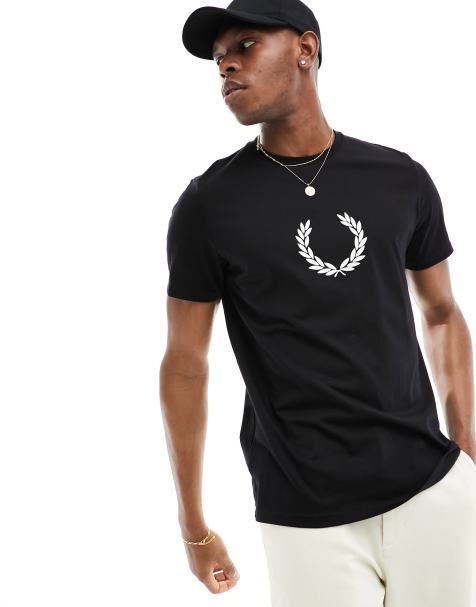 Fred Perry flocked laurel wreath t-shirt in black - view 1