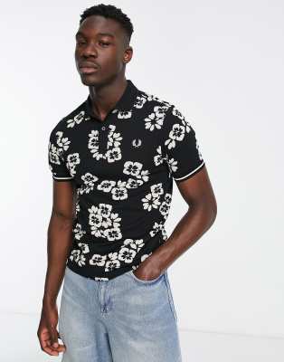 Fred Perry floral print polo shirt in black - ASOS Price Checker