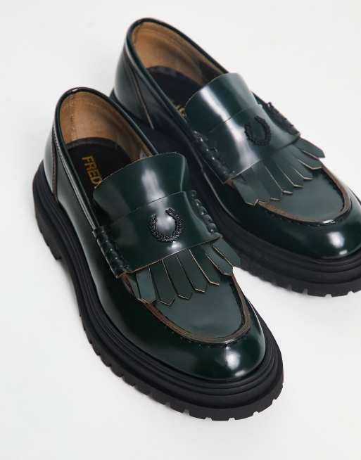 Fred Perry fp leather loafers in night green