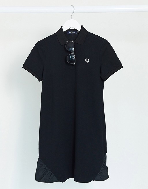 Fred Perry frill detail pique dress in black