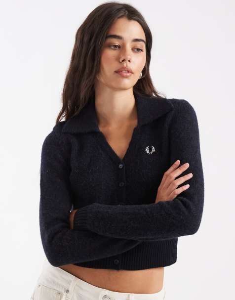 Fred Perry geborsteld vest met kraag in navy - view 1