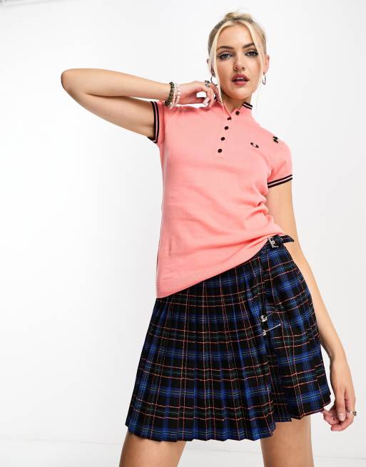 Fred Perry - Gebreid poloshirt in warme koraalkleur
