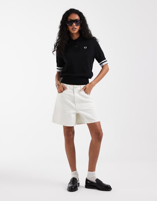 Fred Perry - Gebreid poloshirt met een gekleurd randje in zwart, 3 van 4