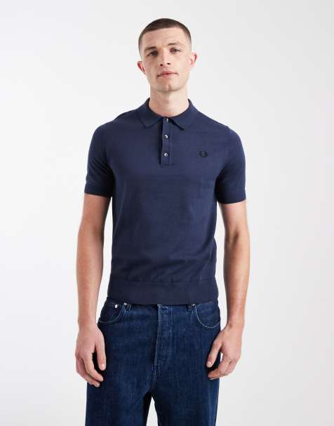 Fred Perry - Gebreid poloshirt met korte mouwen en logo in donkerblauw - view 1