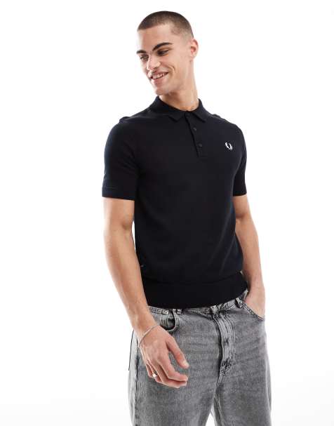 Fred Perry - Gebreide polo met korte mouwen in zwart - view 1