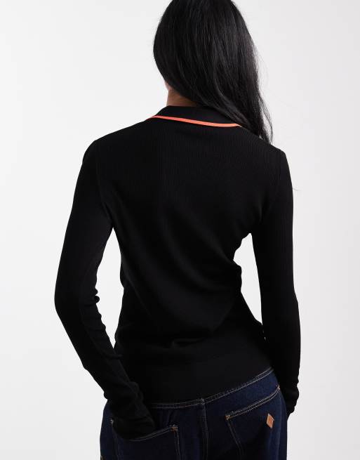 Fred Perry - Geribbeld gebreid overhemd in zwart, 2 van 4