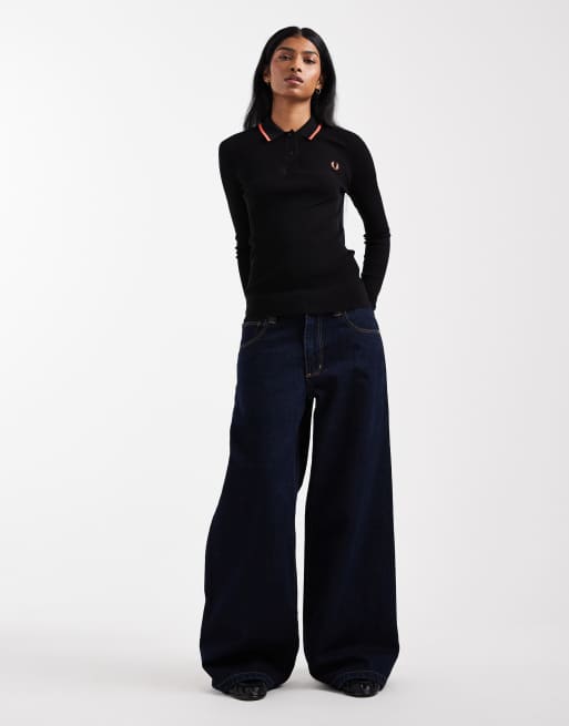 Fred Perry - Geribbeld gebreid overhemd in zwart, 4 van 4