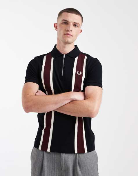 Fred Perry - Gestreept poloshirt met korte rits, tramspoor strepen en logo in zwart - view 1