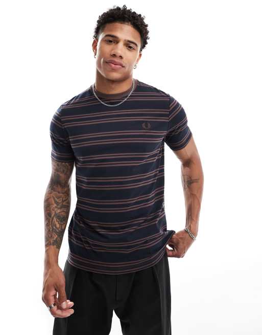 Fred Perry - Gestreept T-shirt in marineblauw en bruin