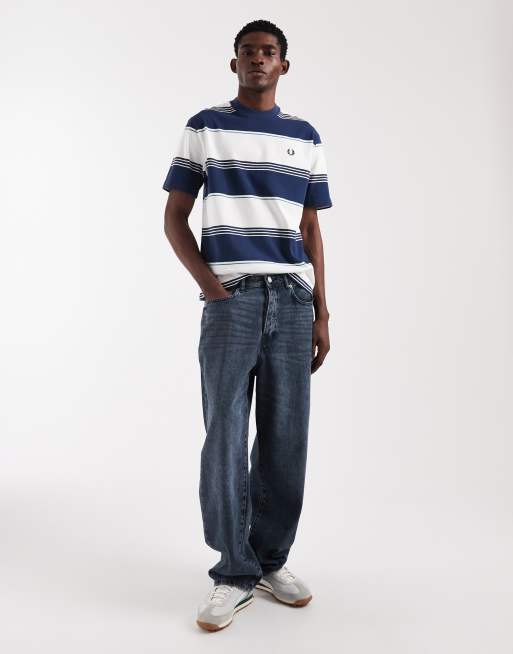 Fred Perry - Gestreept T-shirt van zware stof met logo in blauw en wit, 2 van 5