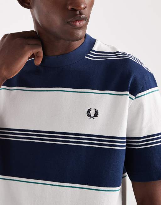 Fred Perry - Gestreept T-shirt van zware stof met logo in blauw en wit, 5 van 5