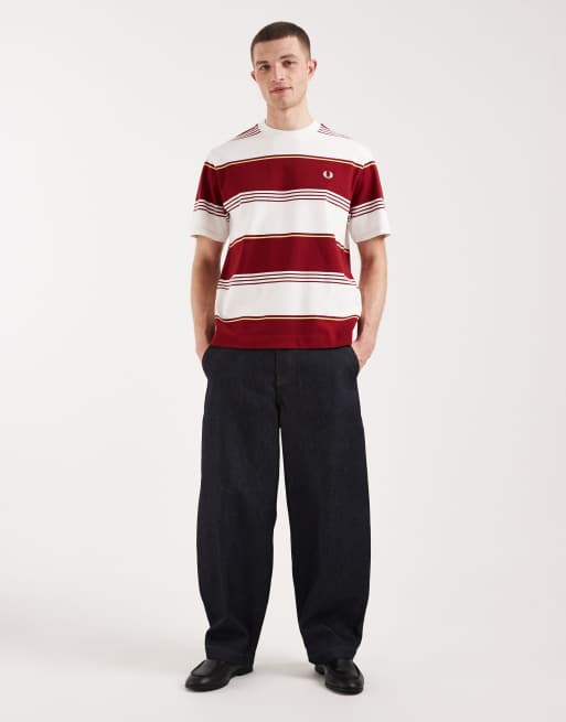 Fred Perry - Gestreept T-shirt van zware stof met logo in rood en wit, 3 van 5