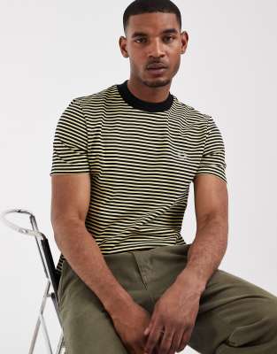 Gestreiftes T-Shirt aus schwerem Material in Schwarz und Kamelbraun-Mehrfarbig Mehrfarbig L