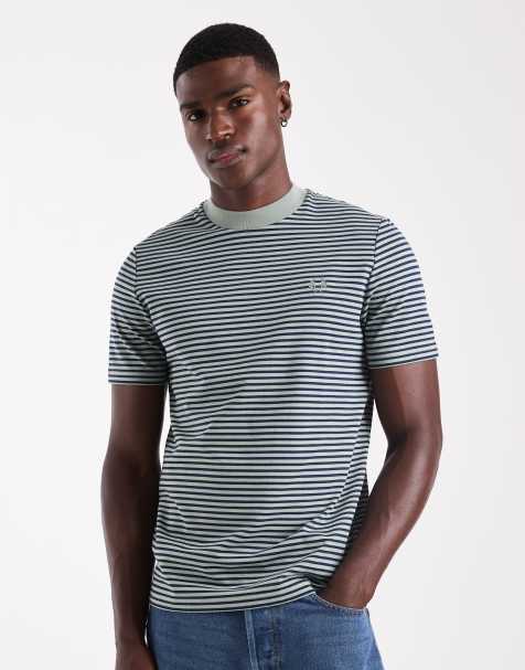 Fred Perry – Gestreiftes T-Shirt aus schwerem Stoff in Grün - view 1
