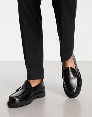 Fred Perry GH Bass leather penny loafer shoe in black