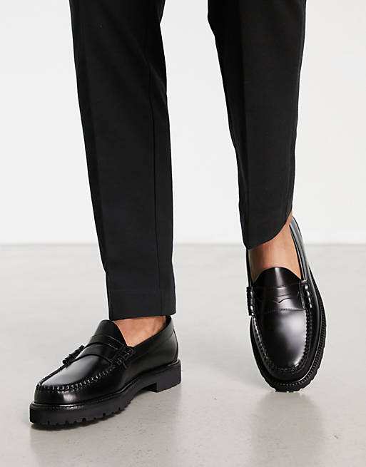 Fred Perry GH Bass leather penny loafer shoe in black | ASOS