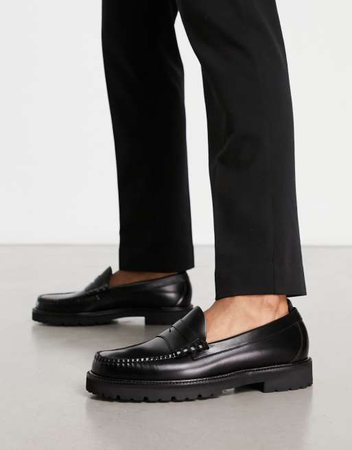 Fred Perry GH Bass leather penny loafer shoe in black | ASOS