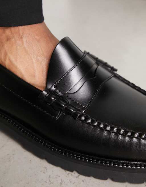 Fred Perry GH Bass leather penny loafer shoe in black