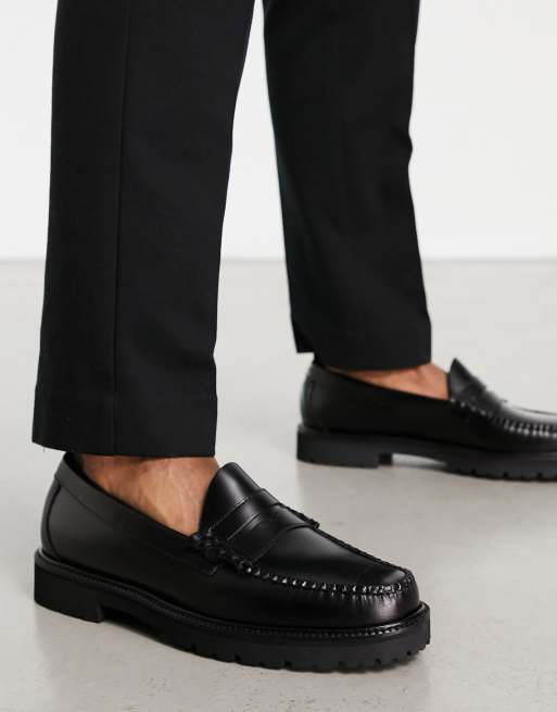 Fred Perry GH Bass leather penny loafer shoes in black | ASOS