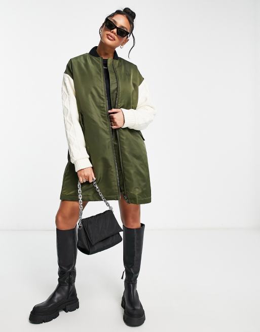 Fred Perry - Giacca bomber kaki taglio lungo con maniche in maglia
