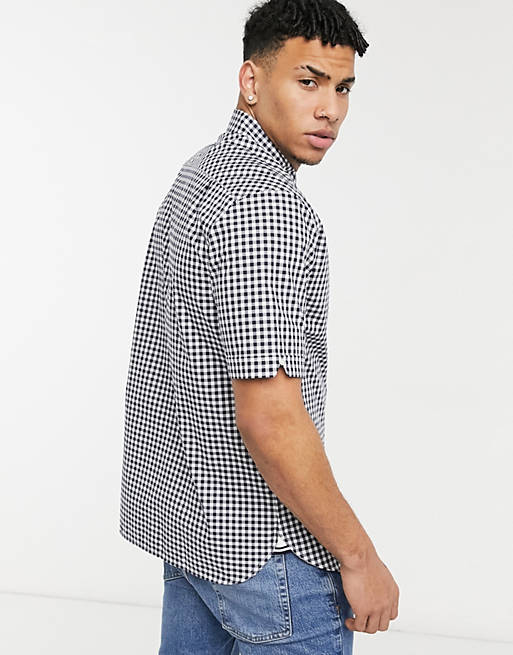 Men Fred Perry gingham short sleeve shirt in blue 