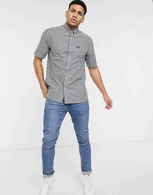 Men Fred Perry gingham short sleeve shirt in blue 