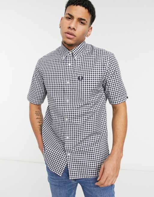 Fred Perry gingham short sleeve shirt in blue ASOS